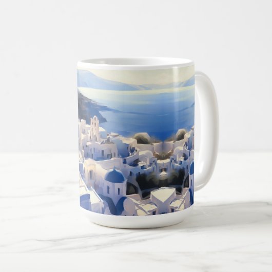 Santorini Greece Waterverf Painting Koffiemok (Voorkant rechts)