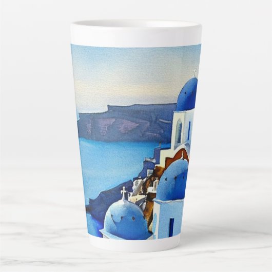 Santorini Greece Waterverf Painting Latte Mok (Voorkant)