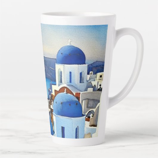 Santorini Greece Waterverf Painting Latte Mok (Rechts)