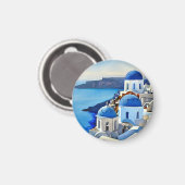 Santorini Greece Waterverf Painting Magneet (Voorkant / Achterkant)