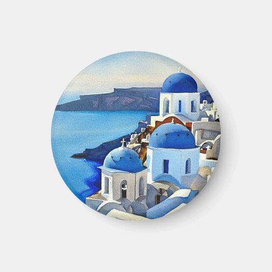 Santorini Greece Waterverf Painting Magneet (Voorkant)