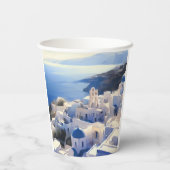 Santorini Greece Waterverf Painting Papieren Bekers (Achterkant)