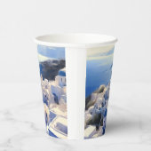 Santorini Greece Waterverf Painting Papieren Bekers (Rechts)