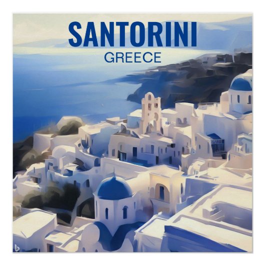 Santorini Greece Waterverf Painting Perfect Poster (Voorkant)