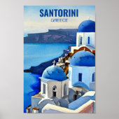 Santorini Greece Waterverf Painting Poster (Voorkant)