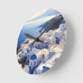 Santorini Greece Waterverf Painting Ronde Klok (Hoek)