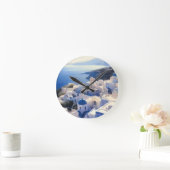 Santorini Greece Waterverf Painting Ronde Klok (Huis)