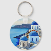 Santorini Greece Waterverf Painting Sleutelhanger (Voorkant)