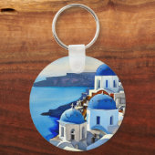 Santorini Greece Waterverf Painting Sleutelhanger (Voorkant)