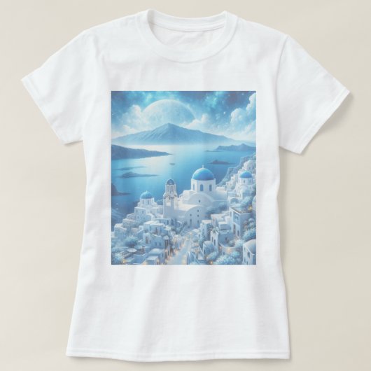 Santorini Greece Waterverf Painting T-shirt (Design voorkant)