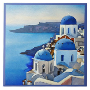 Santorini Greece Waterverf Painting Tegeltje