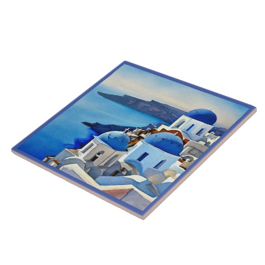Santorini Greece Waterverf Painting Tegeltje (Zijkant)