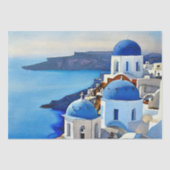 Santorini Greece Waterverf Painting Tissuepapier (Voorkant)