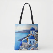 Santorini Greece Waterverf Painting Tote Bag (Voorkant)