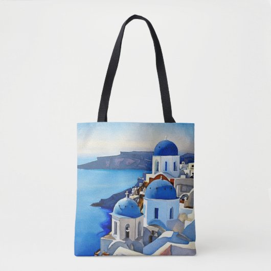 Santorini Greece Waterverf Painting Tote Bag (Voorkant)