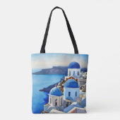 Santorini Greece Waterverf Painting Tote Bag (Achterkant)