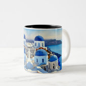 Santorini Greece Waterverf Painting Tweekleurige Koffiemok (Voorkant rechts)