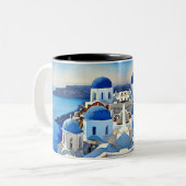 Santorini Greece Waterverf Painting Tweekleurige Koffiemok (Voorkant links)