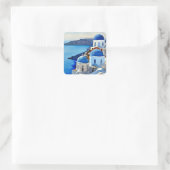 Santorini Greece Waterverf Painting Vierkante Sticker (Tas)