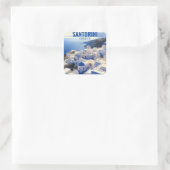 Santorini Greece Waterverf Painting Vierkante Sticker (Tas)