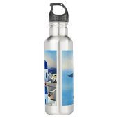 Santorini Greece Waterverf Painting Waterfles (Achterkant)