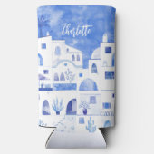 Santorini Greece Waterverf Personalized Seltzer Blikjeskoeler (Achterkant)