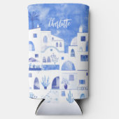 Santorini Greece Waterverf Personalized Seltzer Blikjeskoeler (Voorkant)