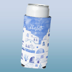 Santorini Greece Waterverf Personalized Seltzer Blikjeskoeler