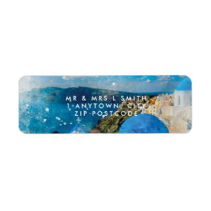 Santorini Greece waterverf return address label
