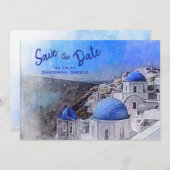 Santorini Griekenland Aquarel Bestemming Huwelijk Save The Date (Voorkant / Achterkant)