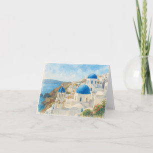 Santorini Griekenland Aquarel Blauwe Koepelkerk Ku Bedankkaart