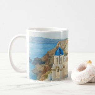 Santorini Griekenland Aquarel Blauwe Koepelkerk Ku Koffiemok
