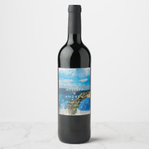 Santorini Griekenland aquarel bruiloft wijn fles Etiket
