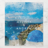 Santorini Griekenland aquarel bruiloft wijn fles Wijn Etiket (Enkel label)
