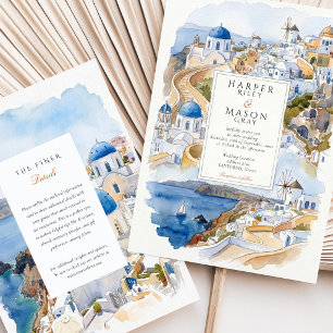Santorini Griekenland Aquarel Caldera Bestemming Kaart