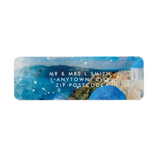Santorini Griekenland aquarel retouradres label (Voorkant)
