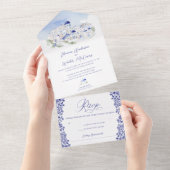 Santorini Griekenland Architectuur Waterverf Bruil All In One Uitnodiging (Afscheurbaar)