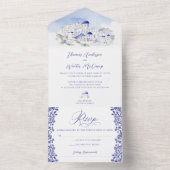 Santorini Griekenland Architectuur Waterverf Bruil All In One Uitnodiging (Binnen)