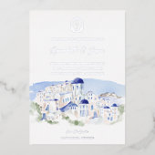 Santorini Griekenland Architectuur Waterverf Bruil Folie Uitnodiging (Voorkant)