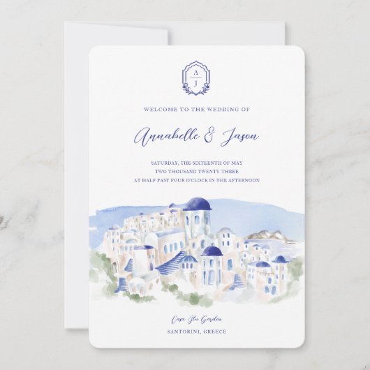 Santorini Griekenland Architectuur Waterverf Bruil Kaart (Voorkant)