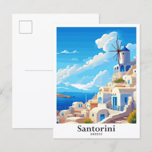 Santorini Griekenland Art Vintage Travel Illustrat Briefkaart