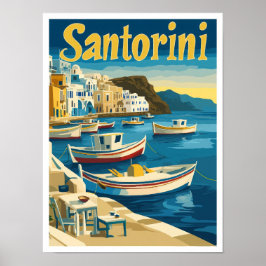 Santorini Griekenland Art Vintage Travel Illustrat Poster