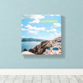Santorini, Griekenland Beach House Canvas Afdruk (Insitu (Houten vloer))