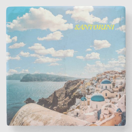 Santorini, Griekenland Beach House Stenen Onderzetter (Voorkant)