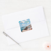 Santorini, Griekenland Beach House Vierkante Sticker (Envelop)