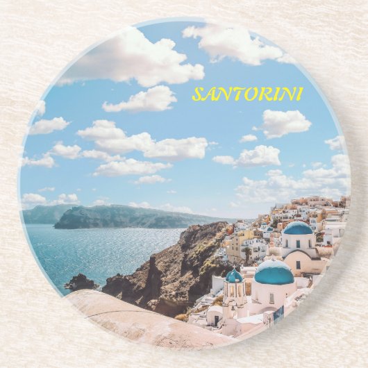 Santorini, Griekenland Beach House Zandsteen Onderzetter (Voorkant)