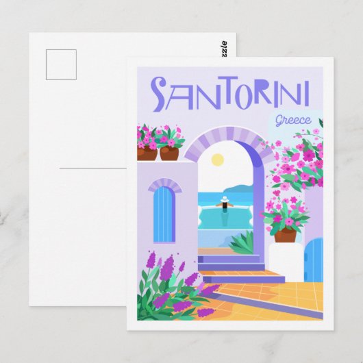 Santorini Griekenland Beroemde Reisplaats Illustra Briefkaart (Voorkant / Achterkant)