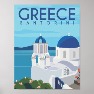 Santorini Griekenland Beroemde Reisplaats Illustra Poster