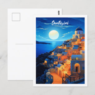 Santorini Griekenland Beroemde Vintage Reisplaats Briefkaart