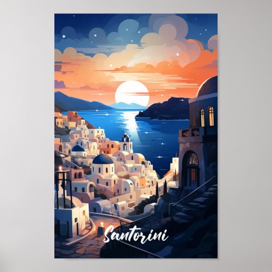Santorini Griekenland Beroemde Vintage Reisplaats Poster (Voorkant)